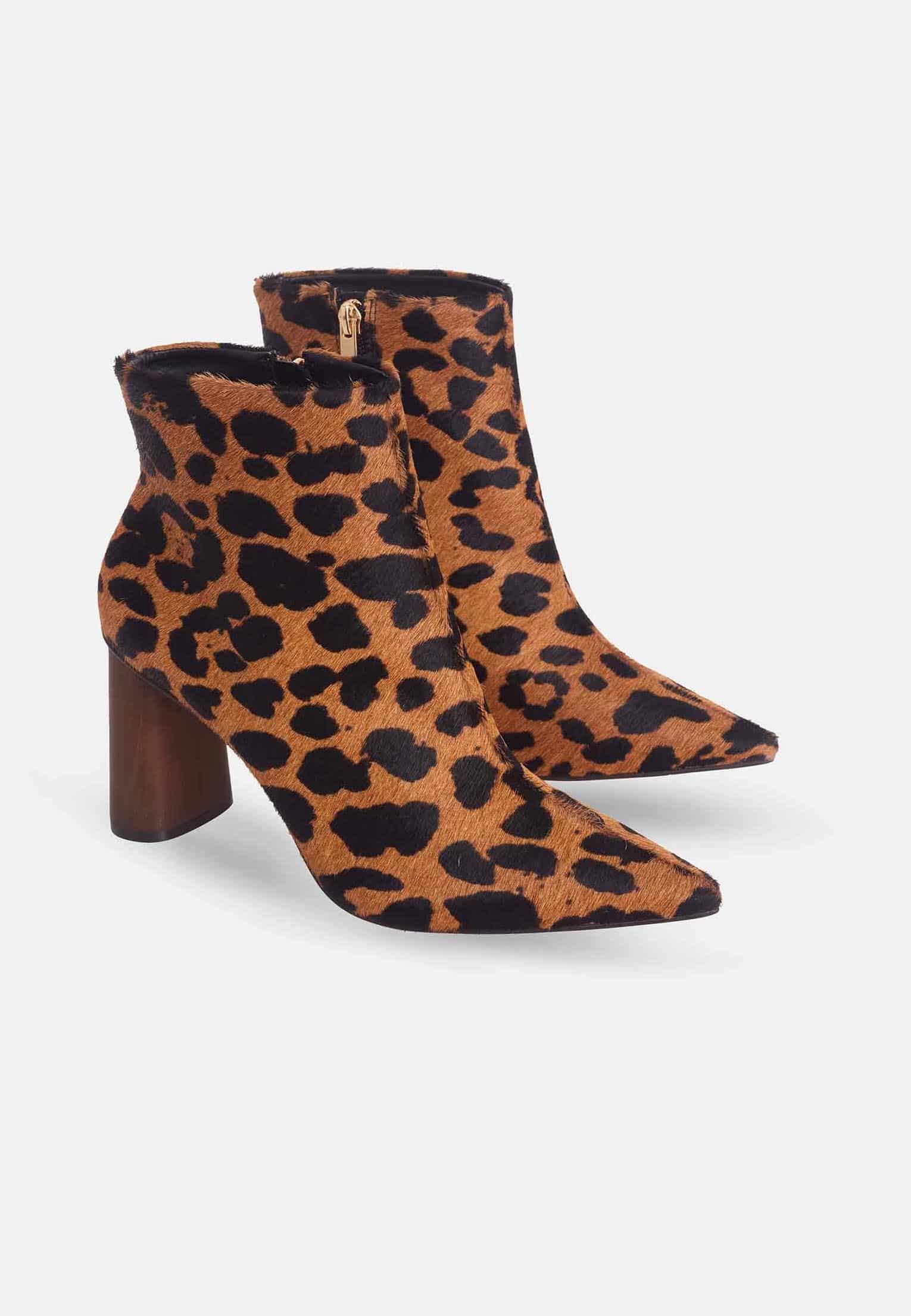 Mangará Women's Ankle Boots Sapucaia Goat Leather - 8.4cm Block Heel - Animal Print - Tiger